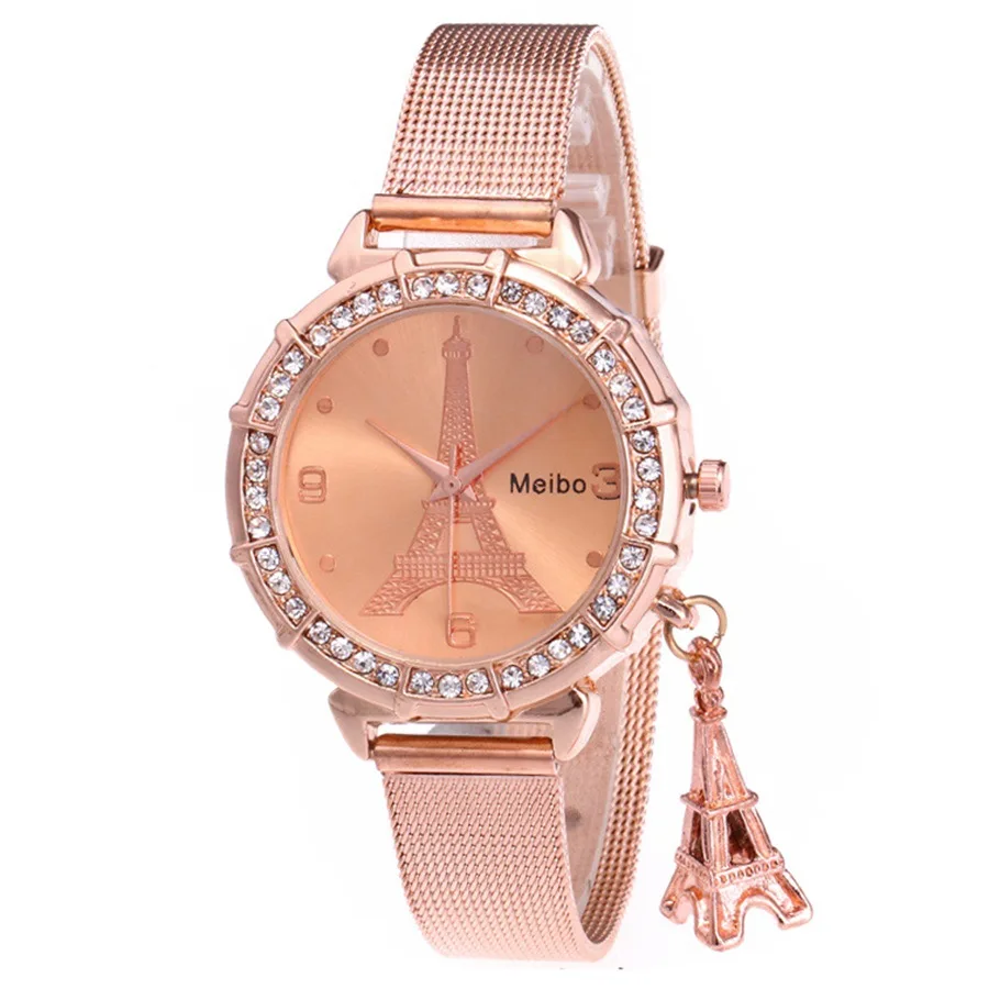 
Wholesale Ladies Fashion Watch Popular Mesh Diamond Personality Tower Pendant Female Quartz Watch 
