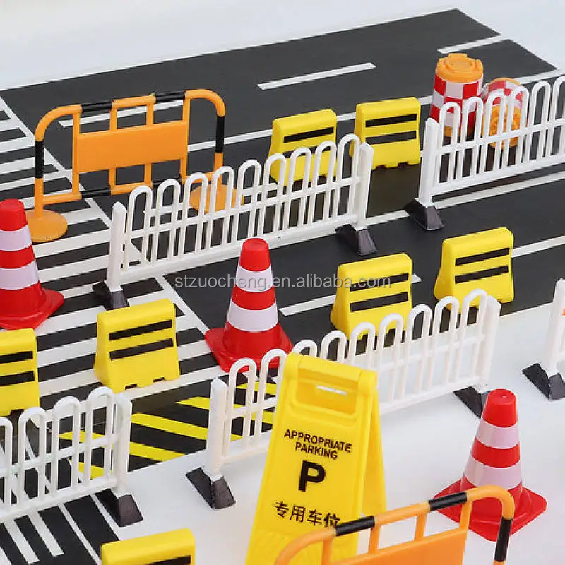 Doll house miniature toys set road construction model Traffic Cone Road Sign Warning Sign shooting props decoration accessories