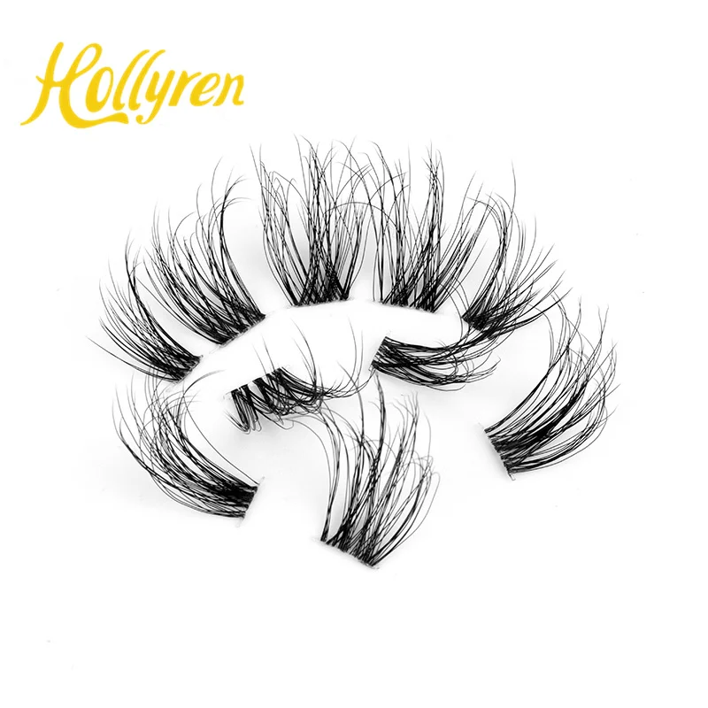 Hollyren OEM Fluffy Mink Pre Cut Cluster Lashes Long-Lasting Home Eyelash Wholesale DIY Lashes Cluster Pre Cut DIY Lash Ribbons