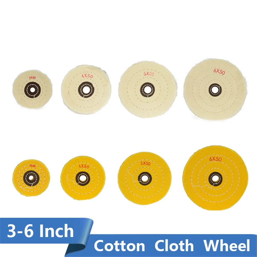 Buffing Wheel Mirror Polish Tools 3 4 5 6 Inch White / Yellow Inner Hole 10-16Mm for Metal Polishing Tool Cotton Cloth Wheel