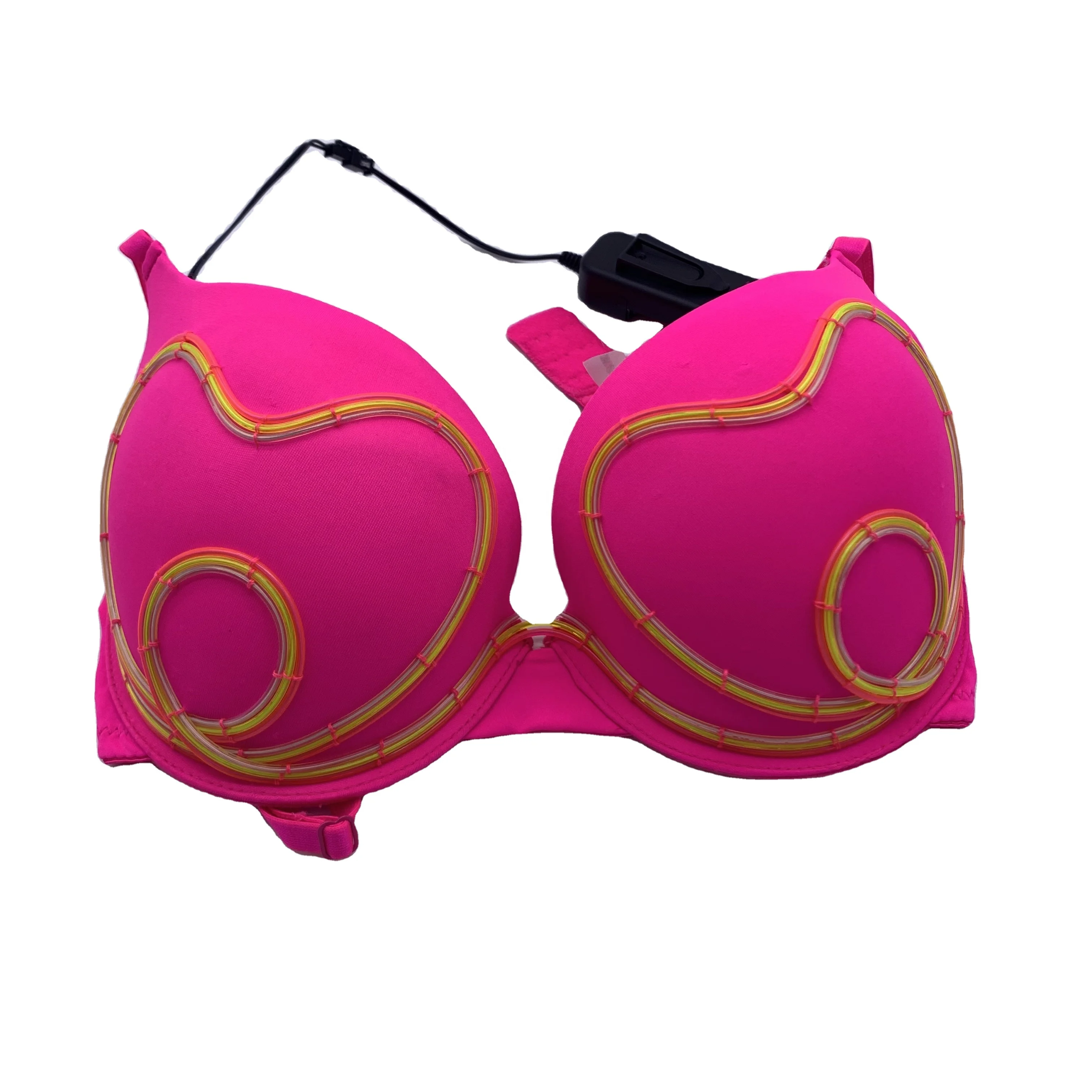 Hand Made Customized Double Heart Design Sexy Led Light Up El Wire Bra for Stage Performance for Party
