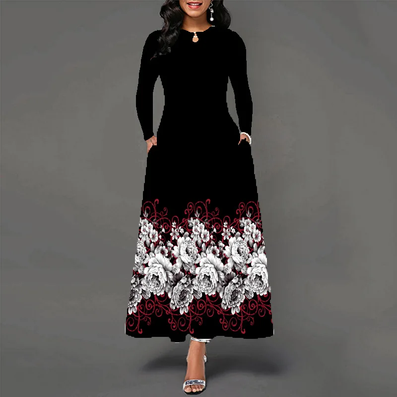 Wholesale 2024 new fashion sexy ladies o-neck long sleeve print Women Dresses (CX2223)