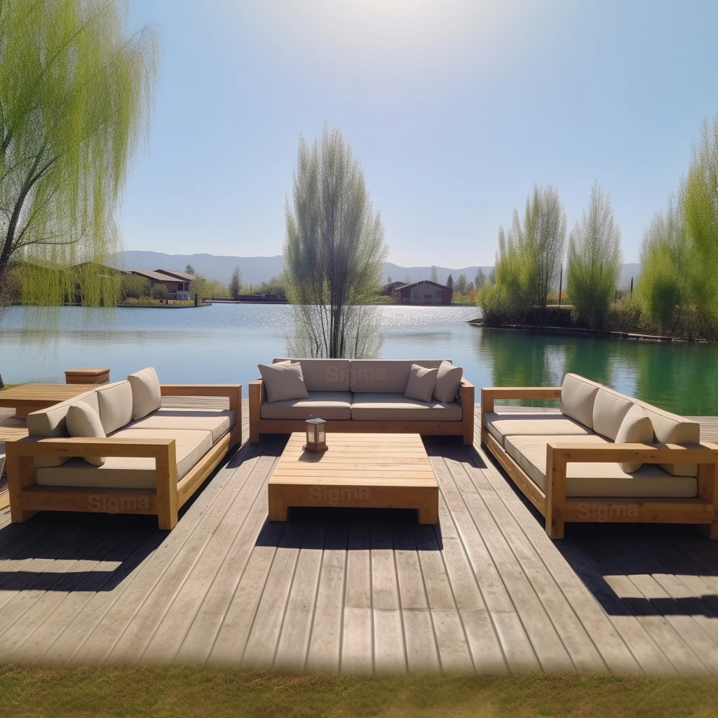 2023 Teak sofa set Modern Teak Wood Furniture with Cushions Sofa Set Patio Hotel Sectional set Outdoor Sofa_0