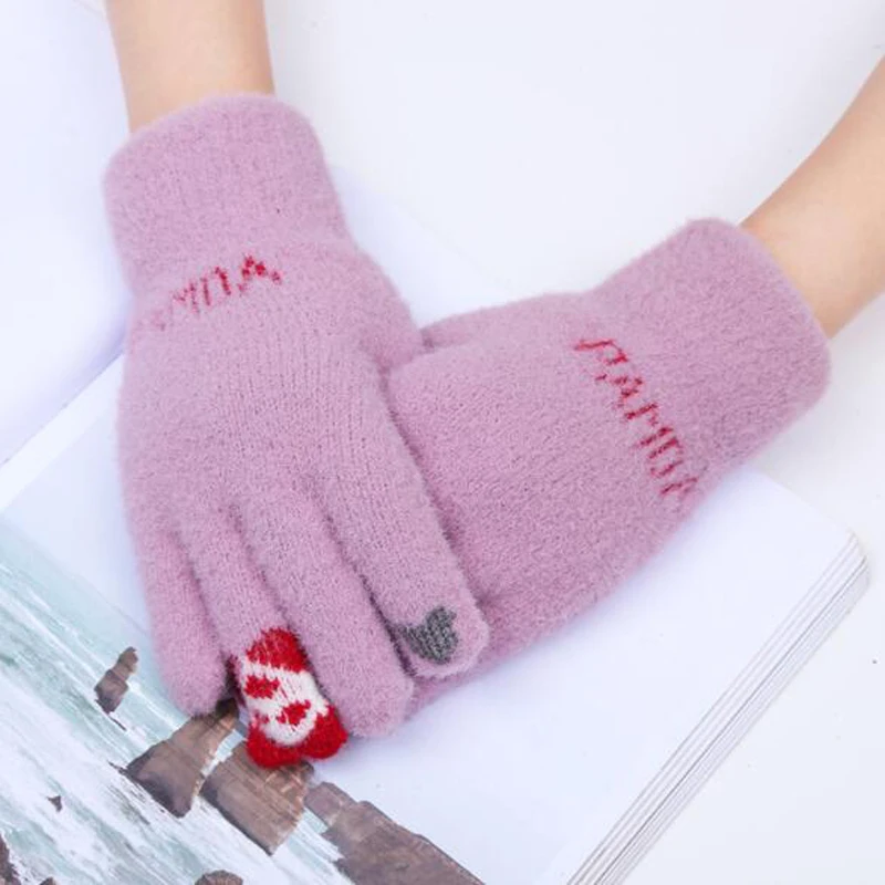 2022 spring autumn gloves ladies cute plush knitted gloves cold-proof fashion warm bear touch screen finger gloves