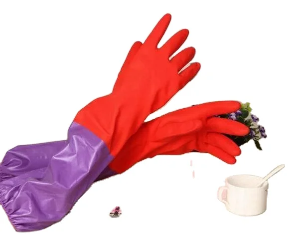 Hot Sale 1 Pair Kitchen Decor Wash Dishes Cleaning Rubber Latex  Waterproof Long Sleeves Wash