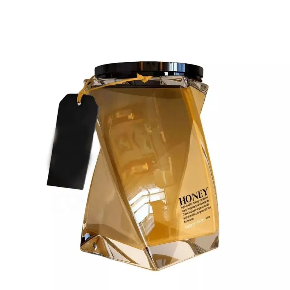Unique Design 360ml 12oz 500g Honey Jar Glass with Lid Creative Unique Honey Jars Glass Food Container Jar wholesale