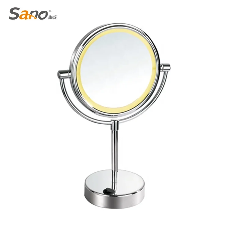2 Face Dual  round table mirror with  Led  Round Mirror Furniture for copper + stainless steel Makeup Sale bathroom mirror
