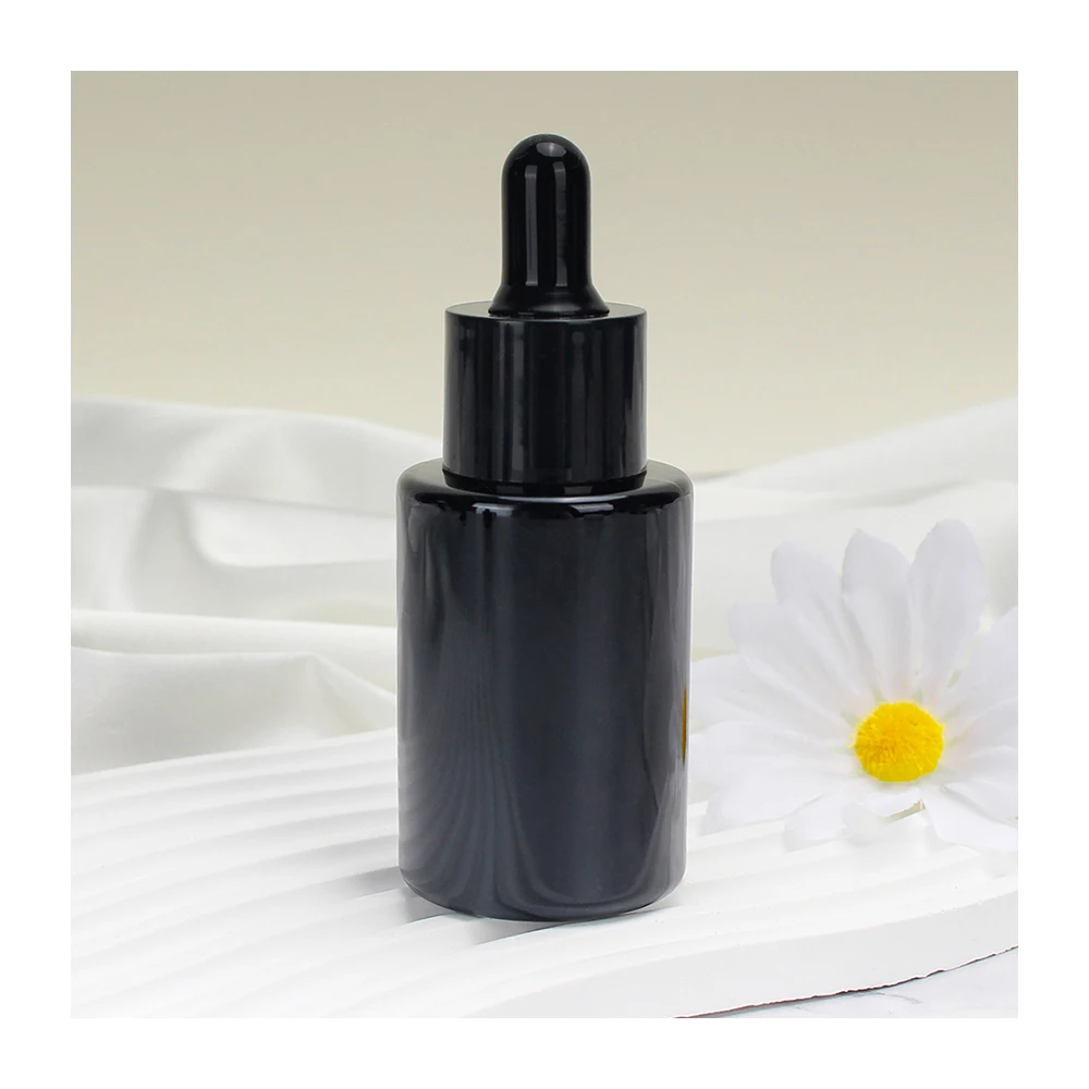 Hot Stamping 10ml 30ml 1oz Essential Oil Bottle Frosted Matte Black Glass Dropper Bottle With Box