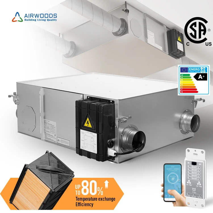 Airwoods new air ceiling energy recovery ventilator with High ESP for industrial application