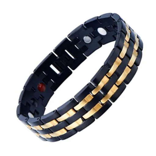 Mens Black Plated Magnetic Stainless Steel Bracelets