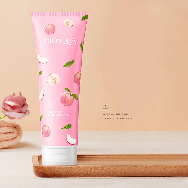 Биоаква частная торговая марка соль для ванны тела персиковый органический скраб улучшающий Отшелушивание куриной кожи отбеливающая