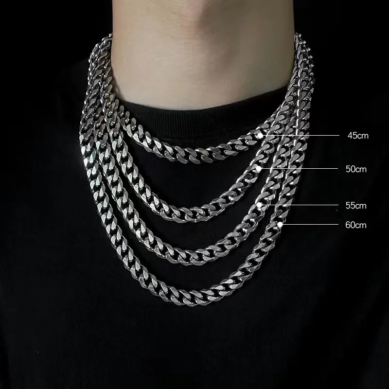 Cubanas Six-Sided Milled Rope Chain Silver Plated Alloy Jewelry Unisex Hip Hop Titanium Steel Cuban Necklace
