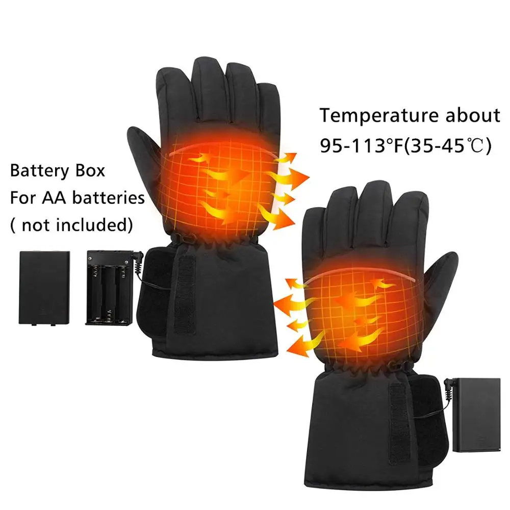 Зимние мягкие водонепроницаемые теплые перчатки с подогревом мужские лыжные перчатки с сенсорным экраном на батарейках АА теплые перчатки с батарейным блоком