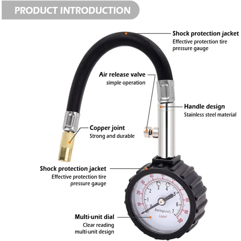 1PC Tire Pressure Gauge with 100 PSI Dial High Accuracy to 1% Air Pressure Gauge for Tires Increased Safety Universal Tire Gauge