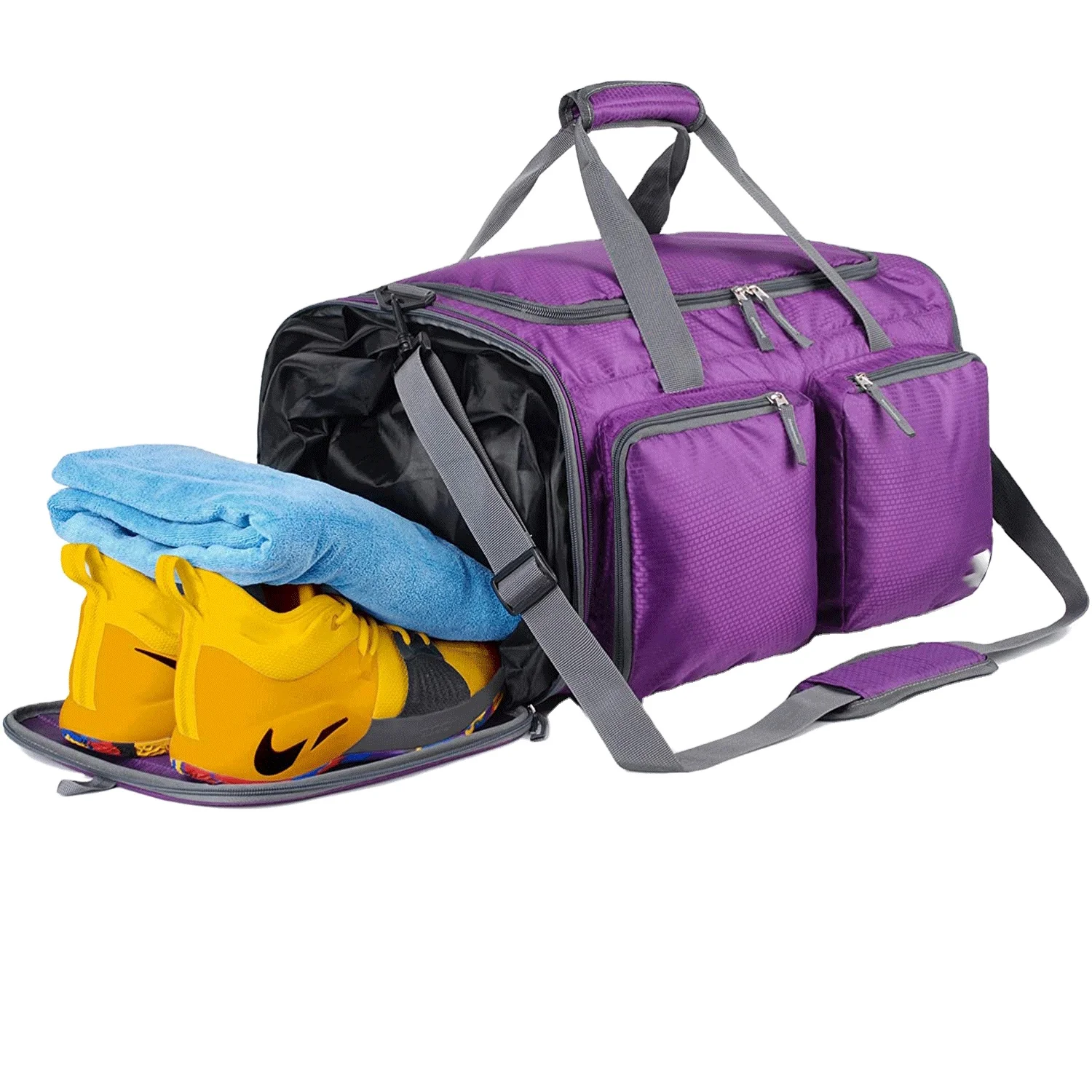 Factory Foldable Sports Gym Bag with Wet Bag & Shoes Compartment, Travel Duffel for Men and Women