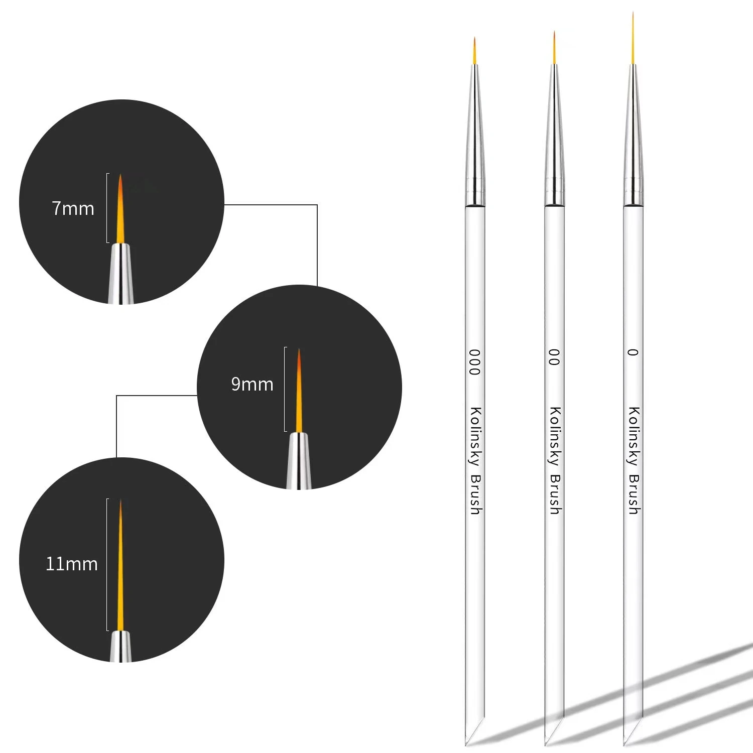 3pcs/set Double Ended Nail Art brush Line Drawing Pen Acrylic Transparent Handle Nail Thin Liner Painting Pen 0 00 000