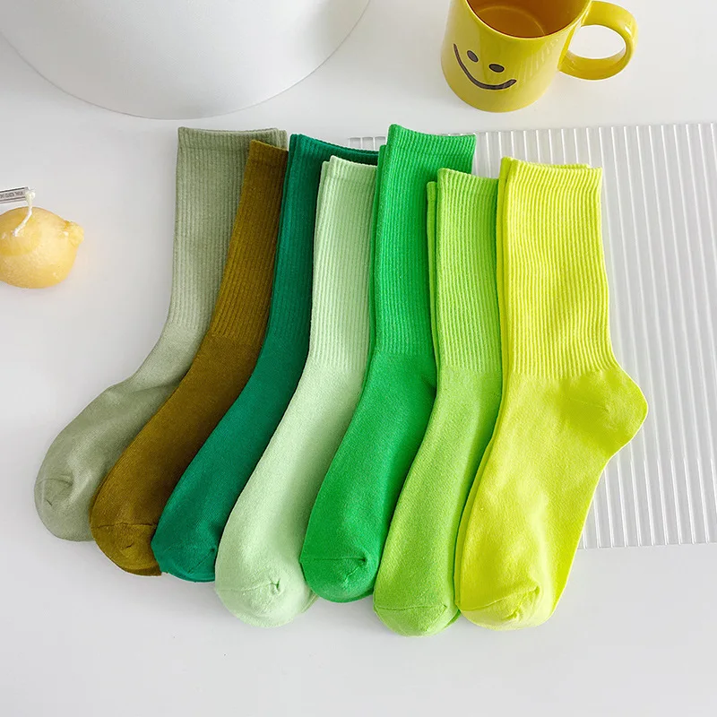 New Spring Candy Color Solid Yellow Red Purple Green Comfortable Colorful Cotton Women Crew Socks