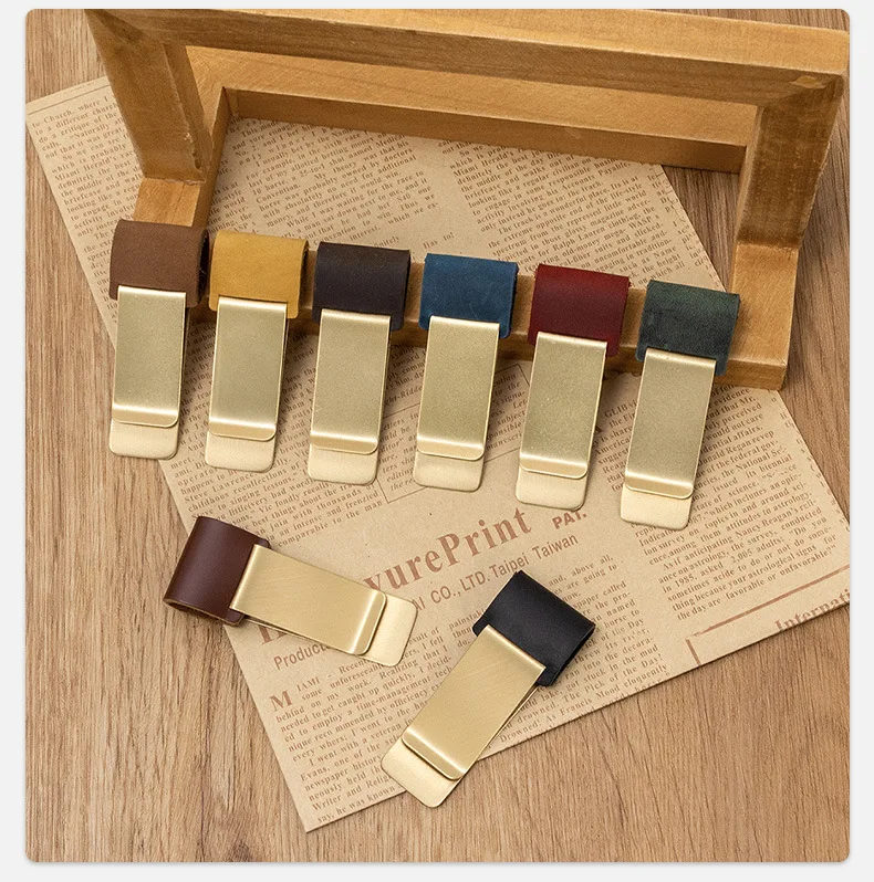 Factory Custom Fashion Pu Leather Pen Clip Notebook Pencil Holder Clip Metal Money Clips Stainless Steel Holder Pocket Holder
