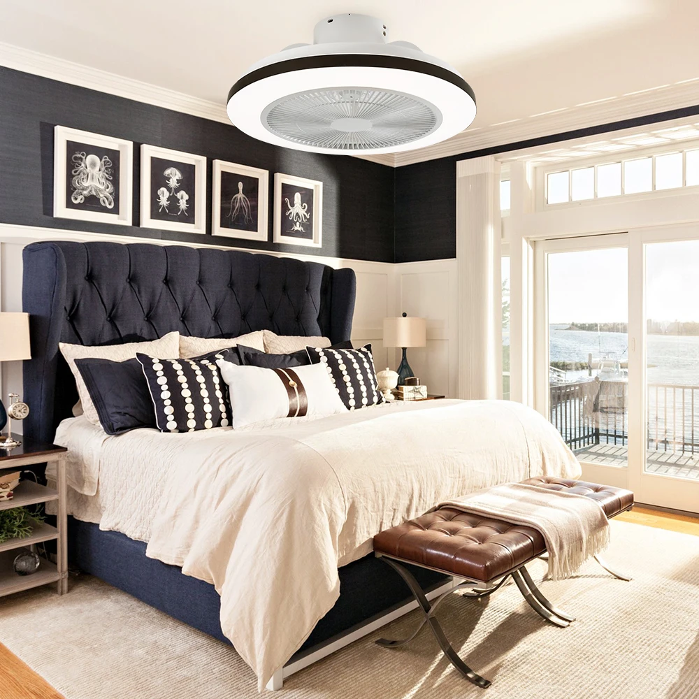 Flush Mount Dc Decorative Modern Bladeless Ceiling Fan With Led Lights Remote Control