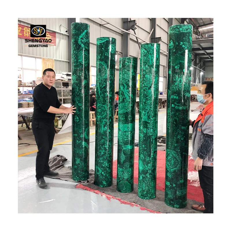 Luxury Design Flower Pattern Big Slabs Semi Precious Stone Panels Green Malachite Slab And Tiles