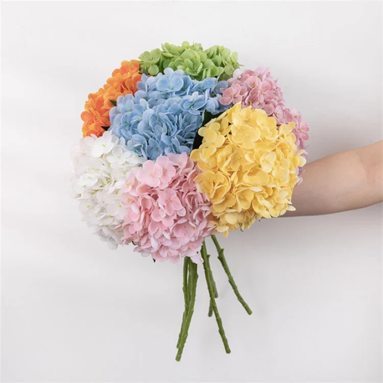 Artificial Silk Hydrangea Flower Heads with Stem Fake Blue Hydrangea Flowers for Wedding Home Garden Centerpiece
