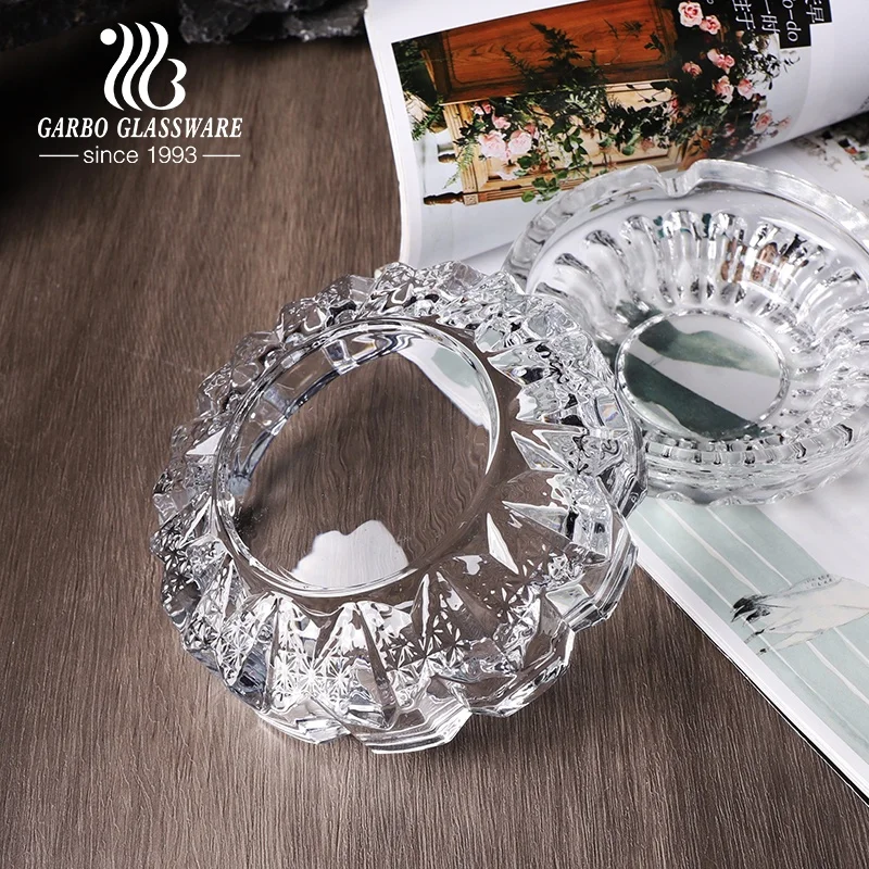 Stocked wholesale Cheap factory direct high end Embossed engraved High quality glass ashtray Glass Smoking Cigar Ashtray