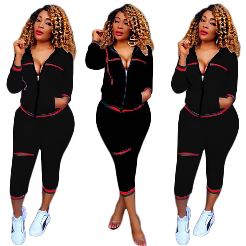 Women Zip up hoodie custom Side Striped tracksuit Custom Women Tracksuit with logo 2 Piece tracksuit set women Top And Pants Set