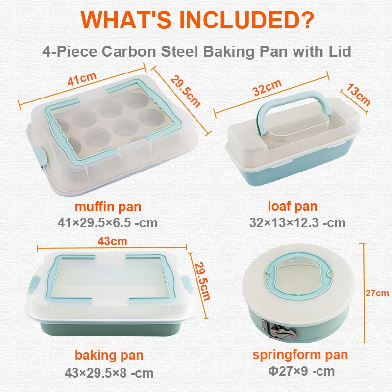 Wholesale 4-Piece Carbon Steel Baking Tray Set Muffin Pan Loaf Bread Pan Non Stick Springform Cake Pans Bakeware Set With Lid