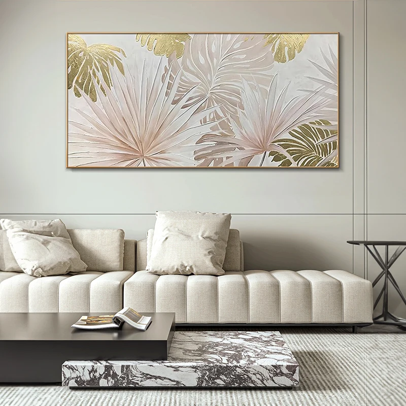 Home Decor Living Room Art Canvas Decorative Golden Leaf Wall Art Abstract Gold Foil Canvas for Sofa Background Wall