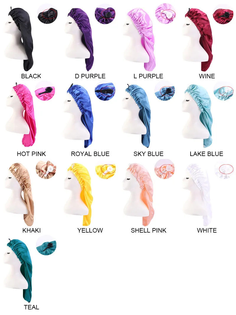Syh13 Syh13 Custom Logo Soft Satin Bonnet Silk Sleeping Cap Elastic Buckle Long Hair Cap Perm Hat Double Sided Bonnet