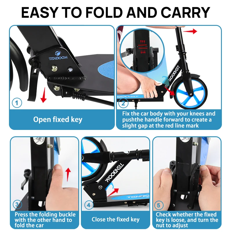 Folding foot push scooter adult with 3 Adjustment best big wheel kick scooter for adults