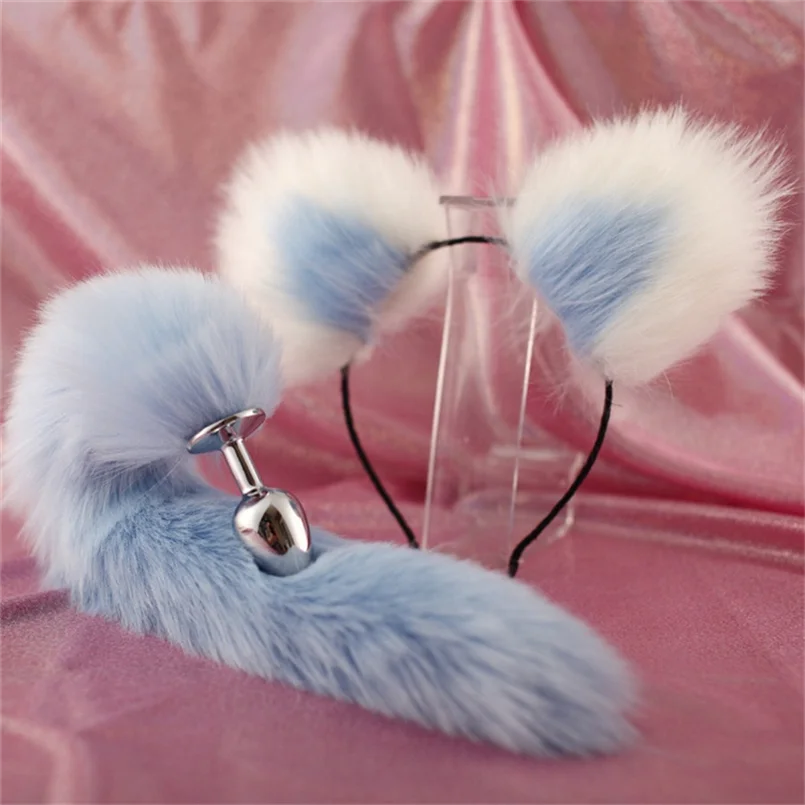 Cosplay Metal Anal Butt Plug Tail And Hair Band Set for Adult Sex Fun Game (Anal plug+headbands)
