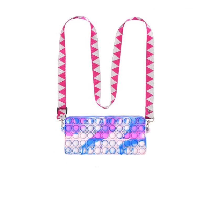 Amazon Hottest POPit Rainbow Push Bubble pencil case Anti Stress Sensory Silicone Fidget Shoulder Bag