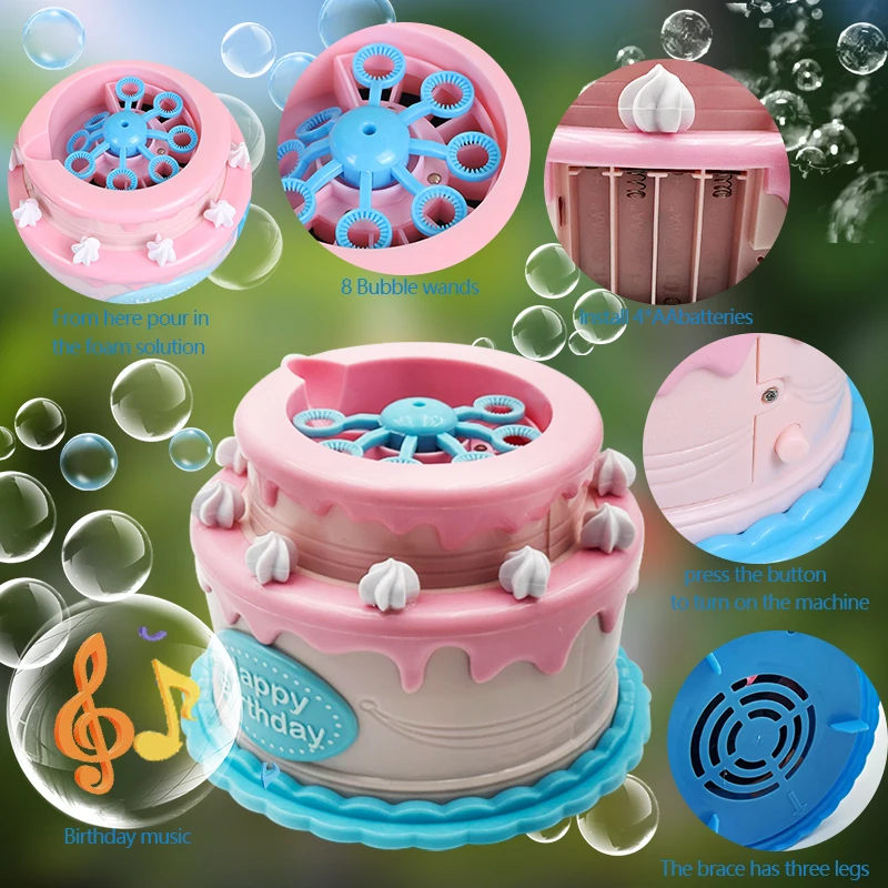 Happy Birthday Cake Bubble Machine Music Song Party Funny Electric Automatic Kids Bubble Blower Toys Making Toys