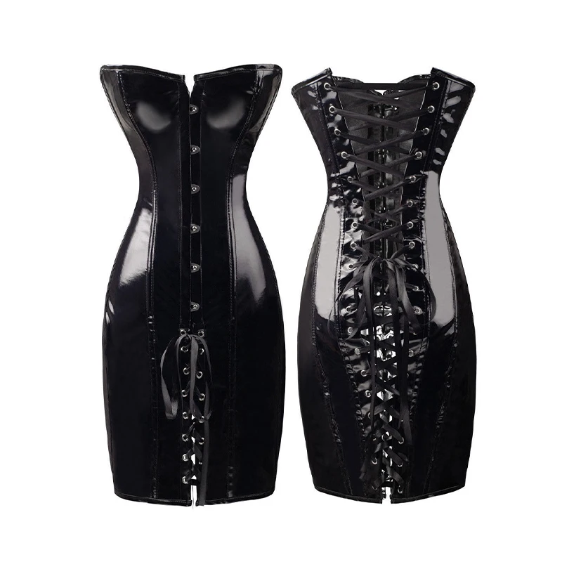 Fashionable long waist corsets gothic clothing black polyester corset dress waist shaper corset