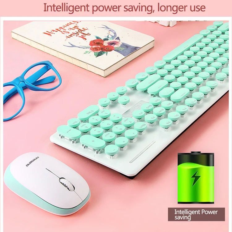  Retro Style 2.4G Wireless gaming Keyboards Keyboard And Mouse Set 1600DPI Combo For Office Game Pink