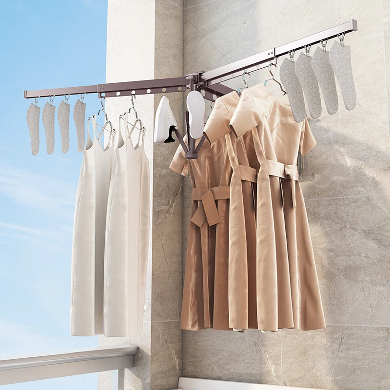 High quality wall mounted aluminum alloy folding hanging hidden clothes shoes hats socks Drying Clothes Rack