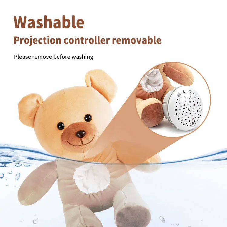Baby Bear Soothing Plush Toy Speaker White Noise Machine Baby Kids Soothing Music Sleeping Sound and Projector Doll Toy Gift