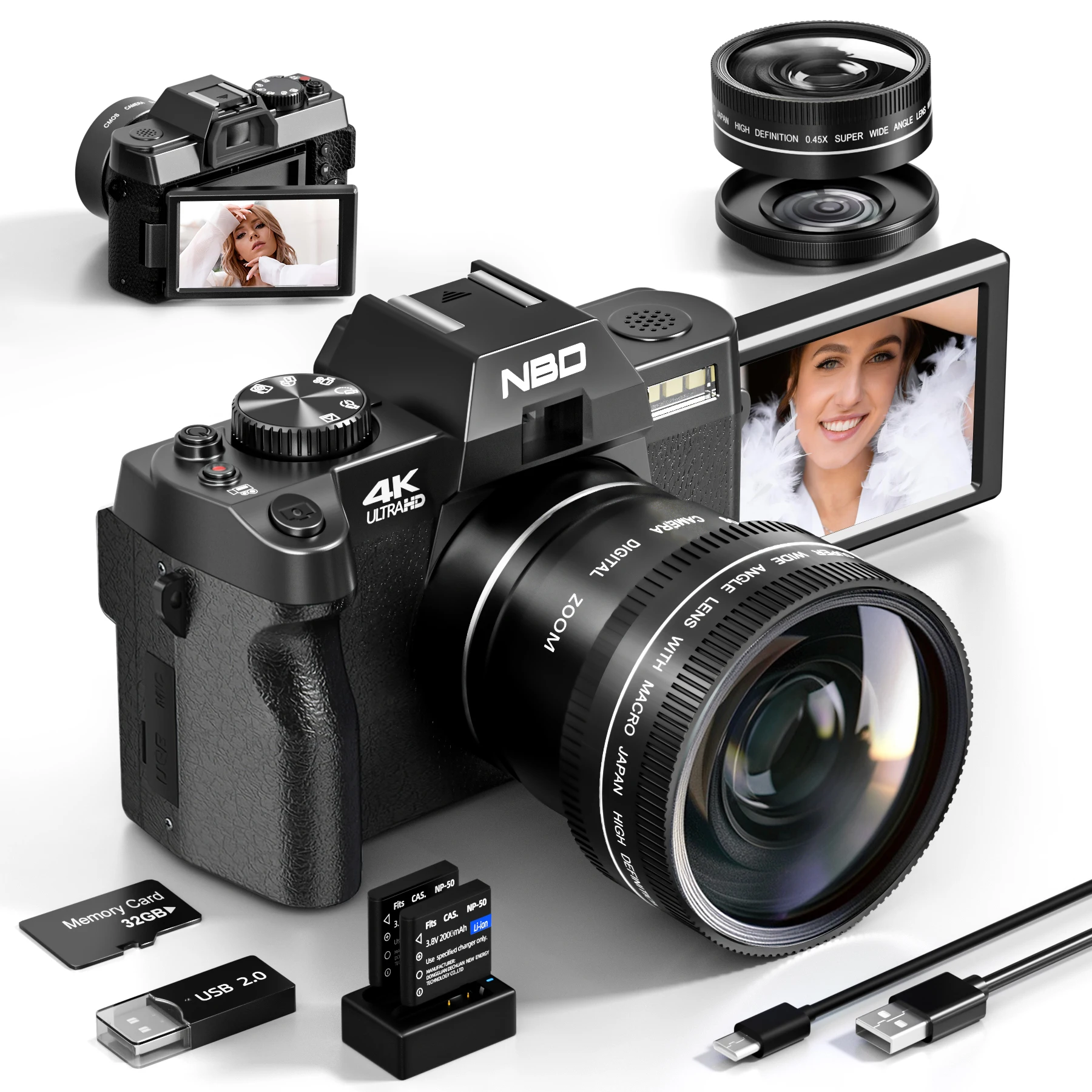 NBD Wide angle lens 16x zoom 4k 48 mega pixel children mirrorless Digital camera for photography video