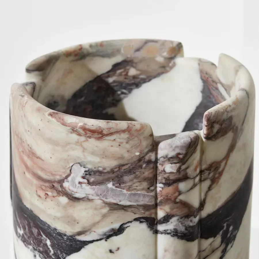 Hand Carved Tall Calacatta Viola Marble Flora Table Vase And Flower Pot Honed Surface