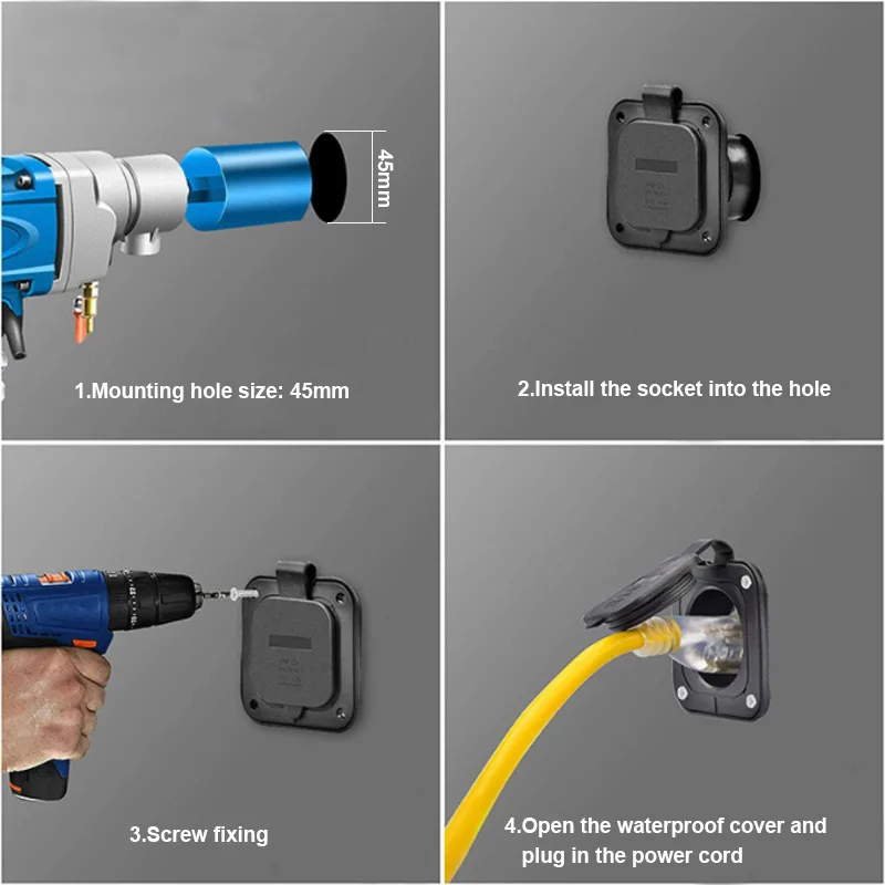 15A USA Inlet Plug 3PIN Nema 5-15 Straight Recessed Male Outlet RV Flanged Inlet Receptacle with cover