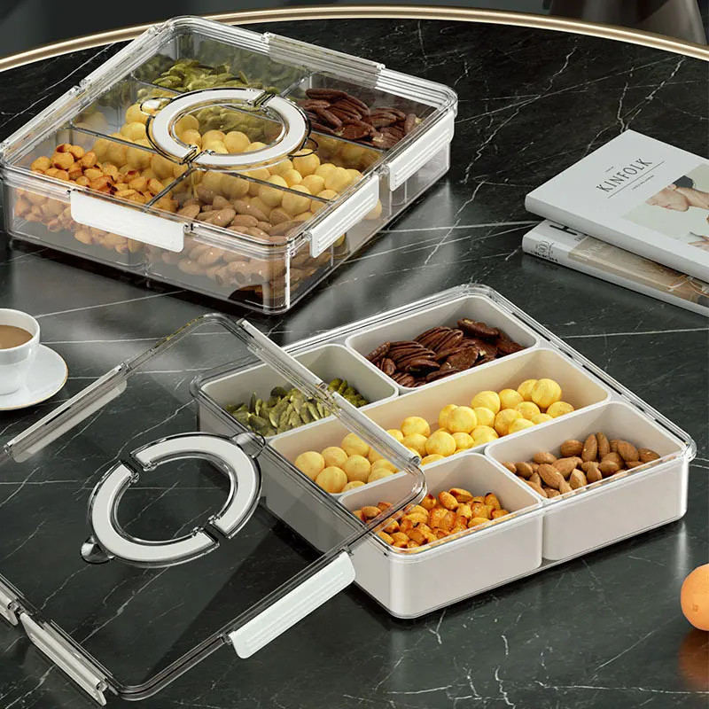 Food-grade Box with 5 Compartment for Platter Dessert, Round Couch Bar Plastic Snack Box, Food Platter Boxes with Divider