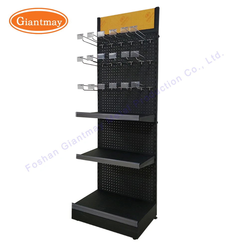 Custom Retail Store Metal Pegboard Back For Hanging Floor Shelves Stand Merchandise Display Rack