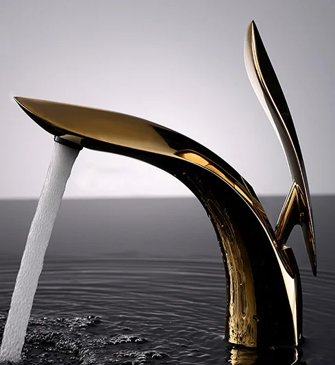 New Design Luxury Golden Polished Brass Single Handle Hot And Cold Water Mixer Tap Bathroom Basin Faucet