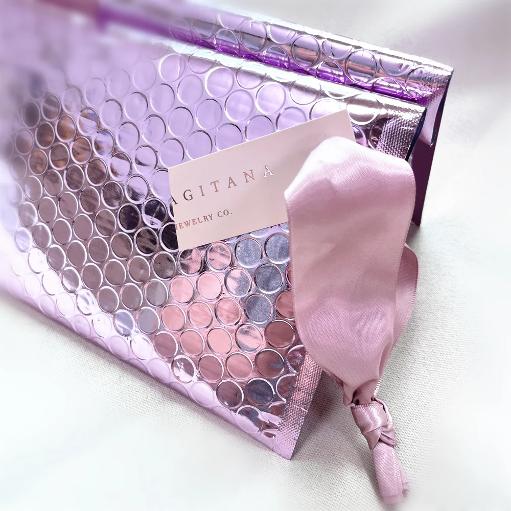 Custom Made Jewelry Packaging Bag Small Gift Jewelry Pouch Rose Gold Pink Envelope Poly Bubble Mailer Bags Metallic Shipping Bag