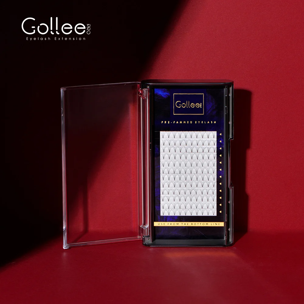Gollee Brand Flat 3D Silk Lashes Private Label Eyelash Lightweight Less Glue Volume Flare Eyelash  Extension