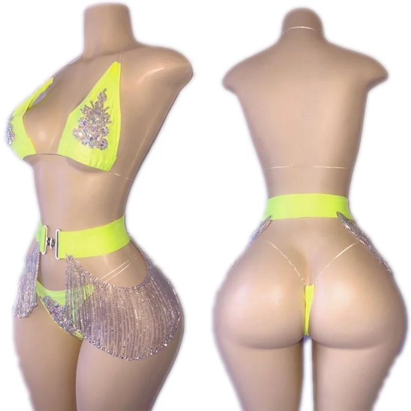 Wholesale Exotic Dancewear OEM Factory Popular Metallic Gift Show Costumes Diamond Stripper Outfit
