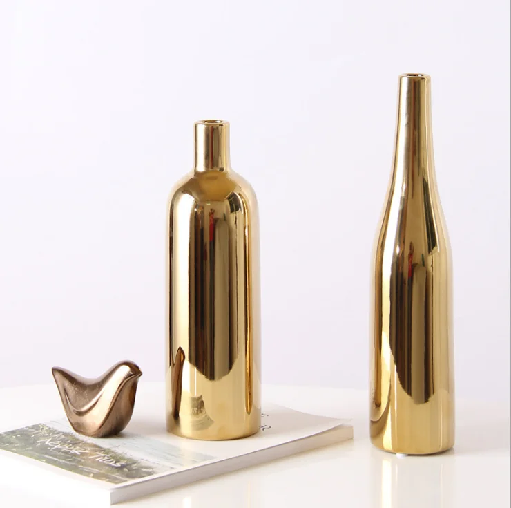  Creative electroplating gold ceramic vase three piece set of Nordic simple modern home living room ornaments