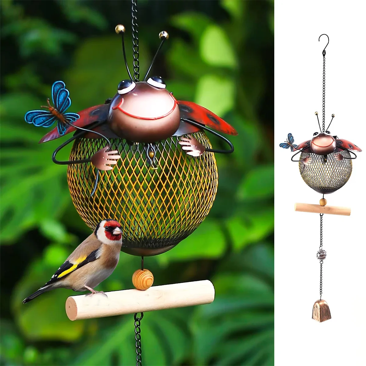 WILDMX Ladybug Shape Bird Feeder Cute Animal Garden Ornament Squirrel-proof Bird Feeder Decorative Garden Gift for Bird Lovers