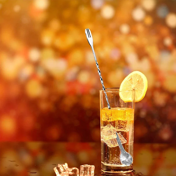 Bar Spoon With Fork Cocktail Spoon Long Handle Stirring Stainless Steel Cocktail Spoon